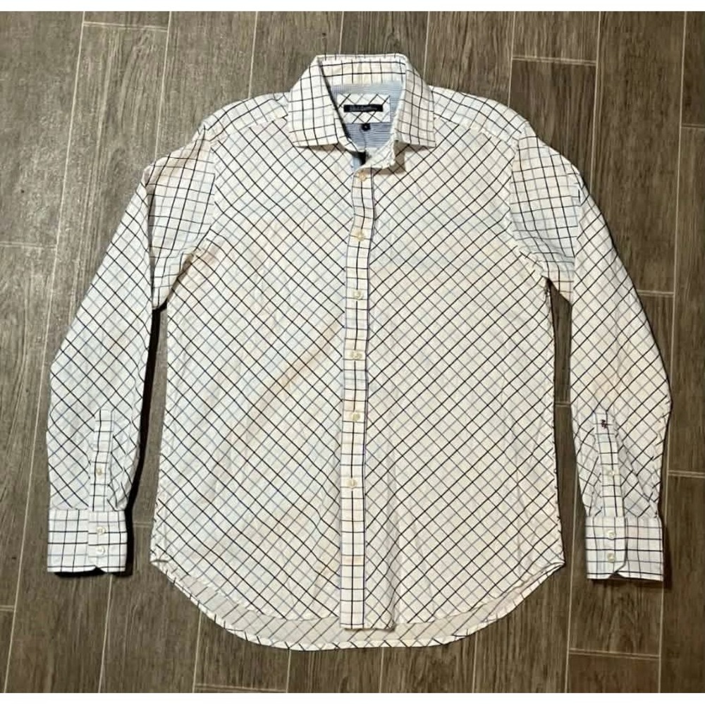Robert Graham Button Down Shirt Mens L White Blue Windowpane Check Cotton